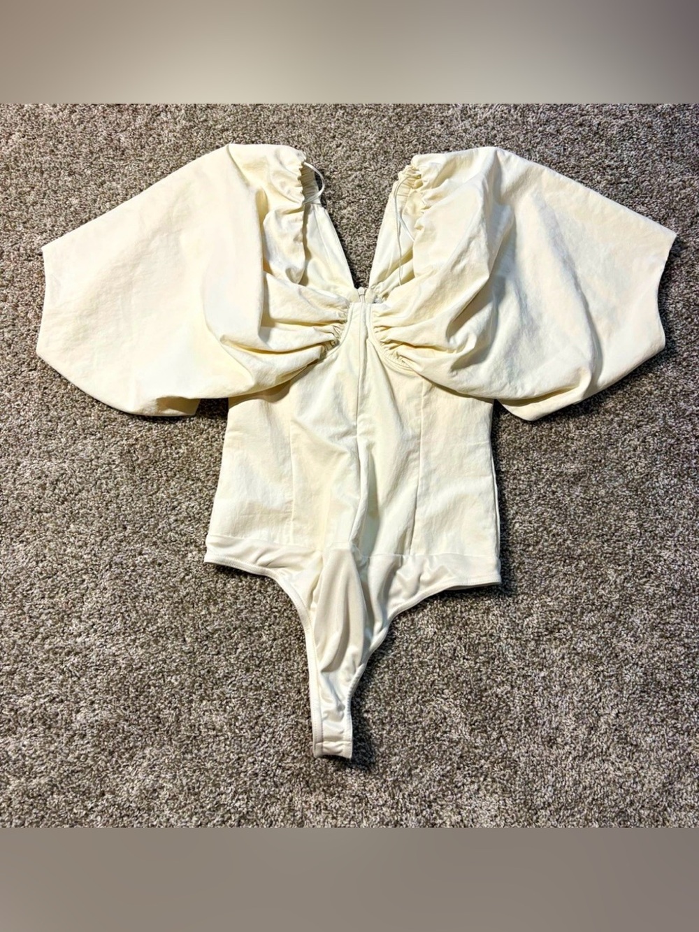 Zara Women's Ivory Solid Ruched One-Piece Stretch Bodysuit, Size M